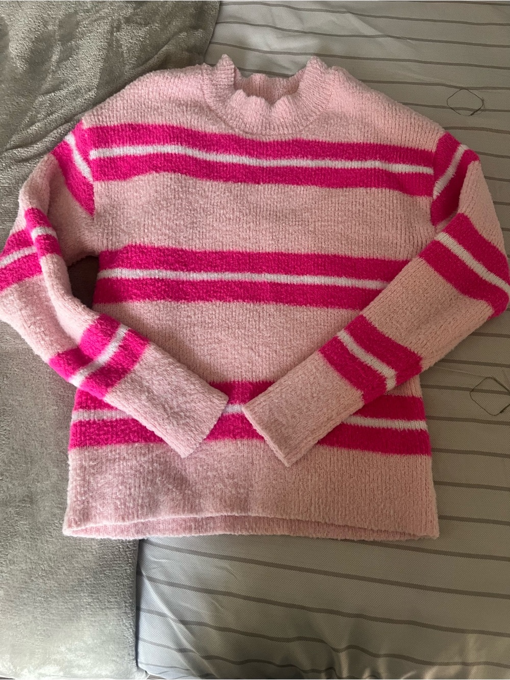 No Boundaries Pink Striped Cowl Neck Sweater